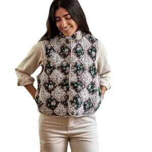Clare V. Timothe Quilted Floral Button Front Reversible Vest Lilac Size M/L